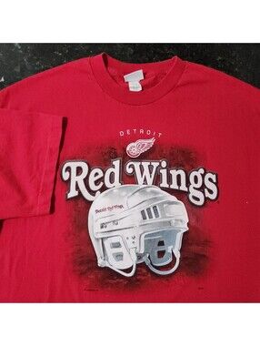 Vintage Detroit Red Wings T Shirt NHL Hockey Helmet Logo Heavyweight Mens XL